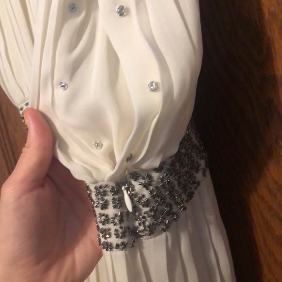 Parker Cream Pleated Beaded Waistband Dress Size Small - Picture 5 of 6